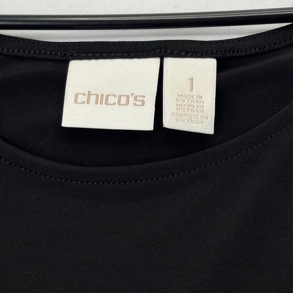 Chicos Size 1 Black Cold Shoulder Dress Womens Stretch Short Sleeve Maxi - Picture 4 of 12